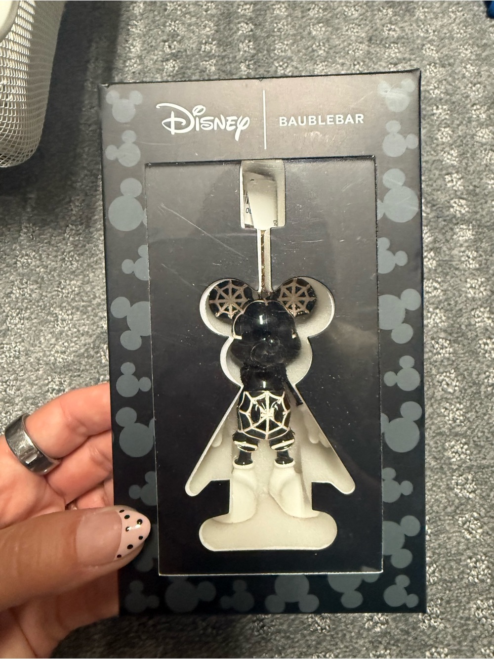 Disney x BaubleBar Black Mickey Keychain Charm Halloween Spiderweb design